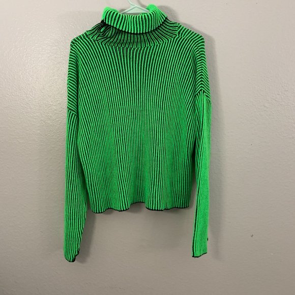 NWOT Neon Green Ribbed Turtleneck Sweater - Picture 2 of 9